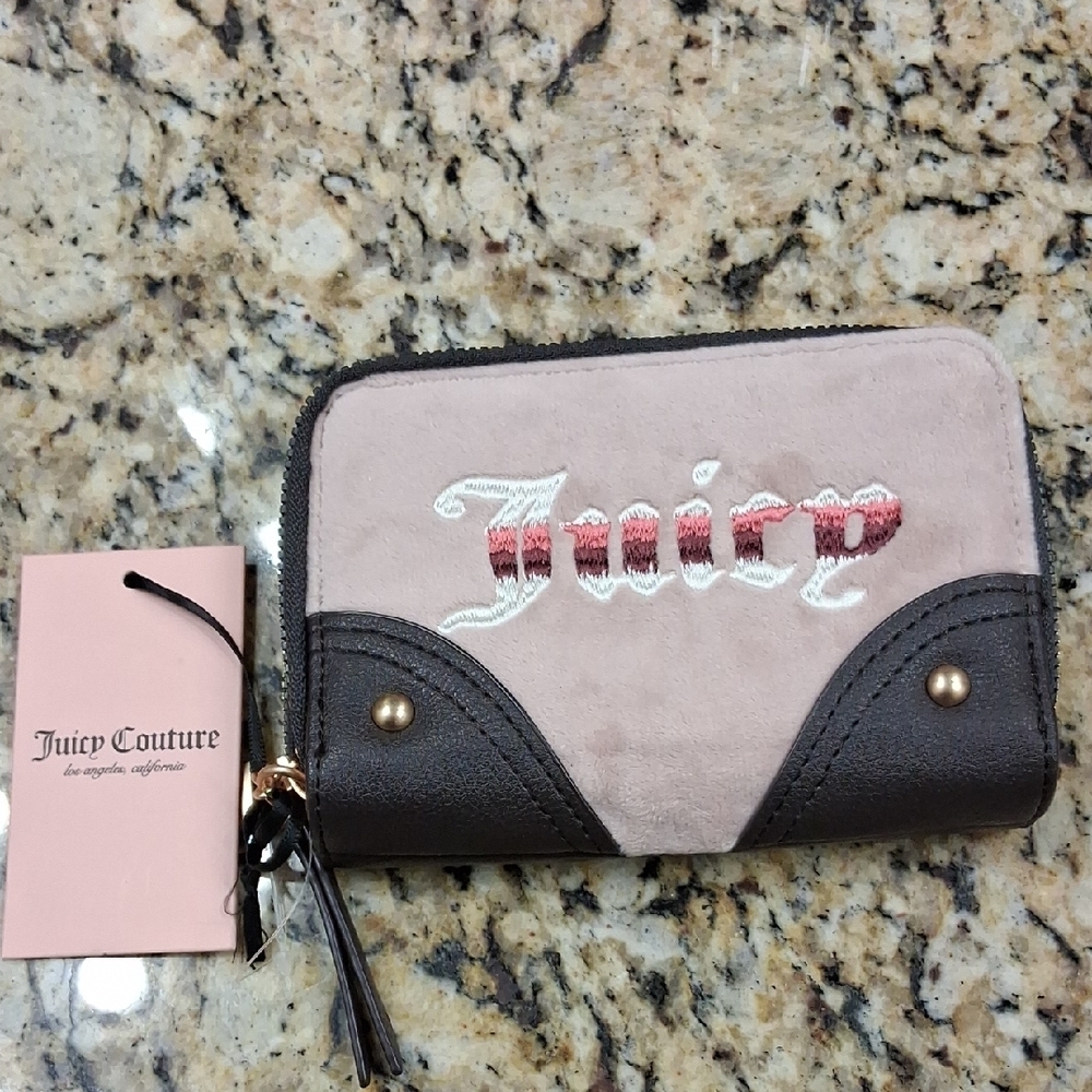 Juicy Couture Pink and Black Wallet with Gold-Tone Accents